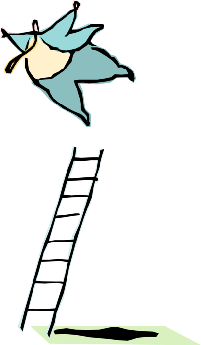 Vector Illustration Of Businessman Jumps Off Ladder - Vector Illustration Of Businessman Jumps Off Ladder (408x700)