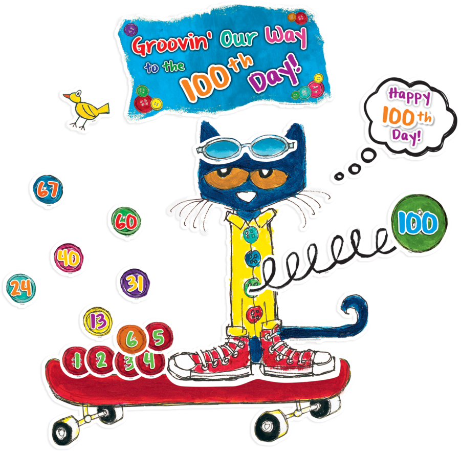 Tcr62384 Pete The Cat 100 Groovy Days Of School Bulletin - Pete The Cat Calendar (900x900)