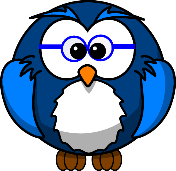 Blue Owl With Glasses Clip Art At Clker - Cartoon Owl (600x585)