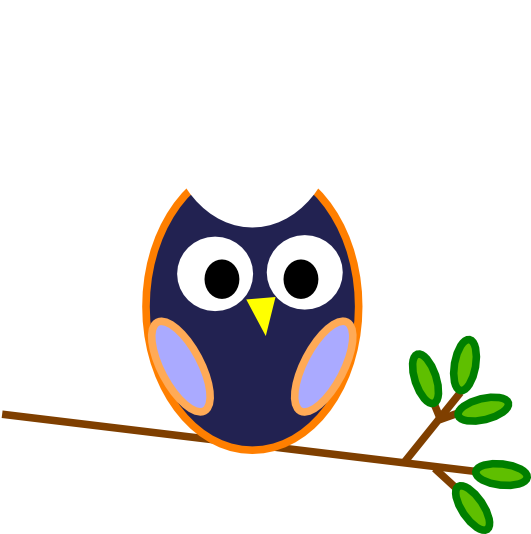 Dark Blue Owl Clip Art At Clker - Owl On Branch Clip Art Black And White (600x533)