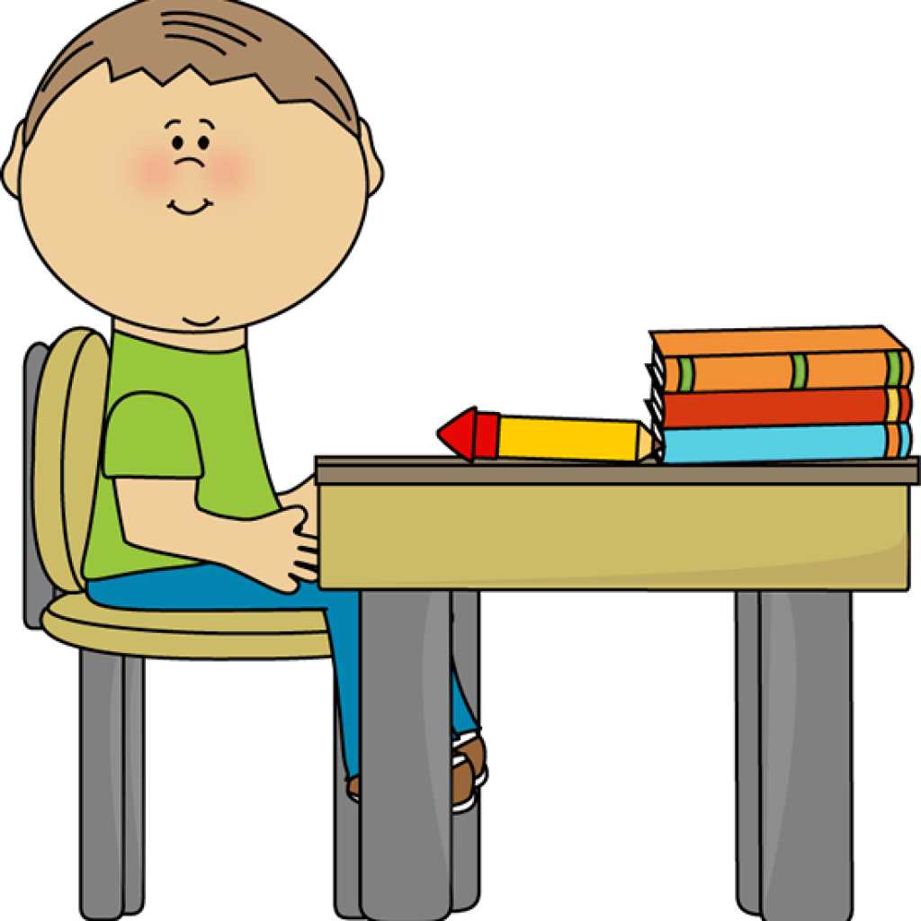Desk Clipart School Boy At School Desk Clip Art School - Sit In Chair Clip Art (1024x1024)