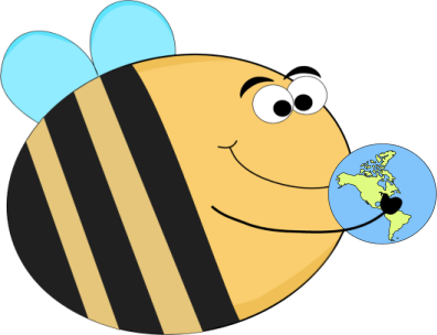 Funny Bee Holding A Globe - Bumble Bees Clipart With Balloons (396x304)
