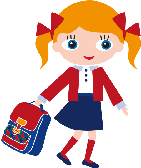 Clipart Okul Çantasıyla Kız Öğrenci - Học Sinh Đi Học Vector (450x582)