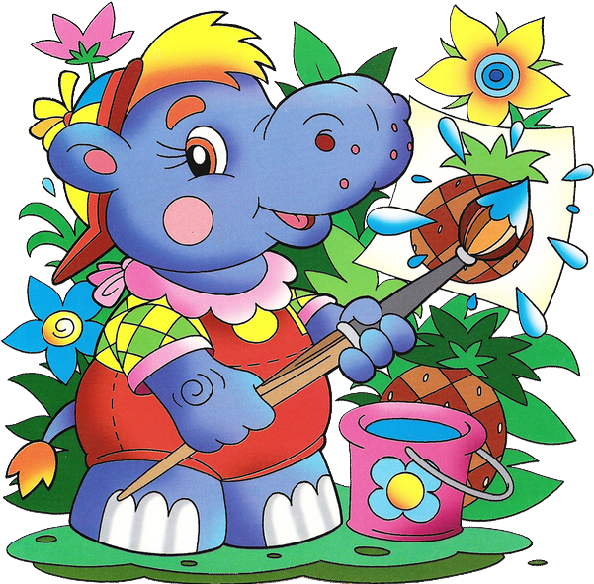 Cute Cartoon Animal Painting - Painting School Baby (600x600)