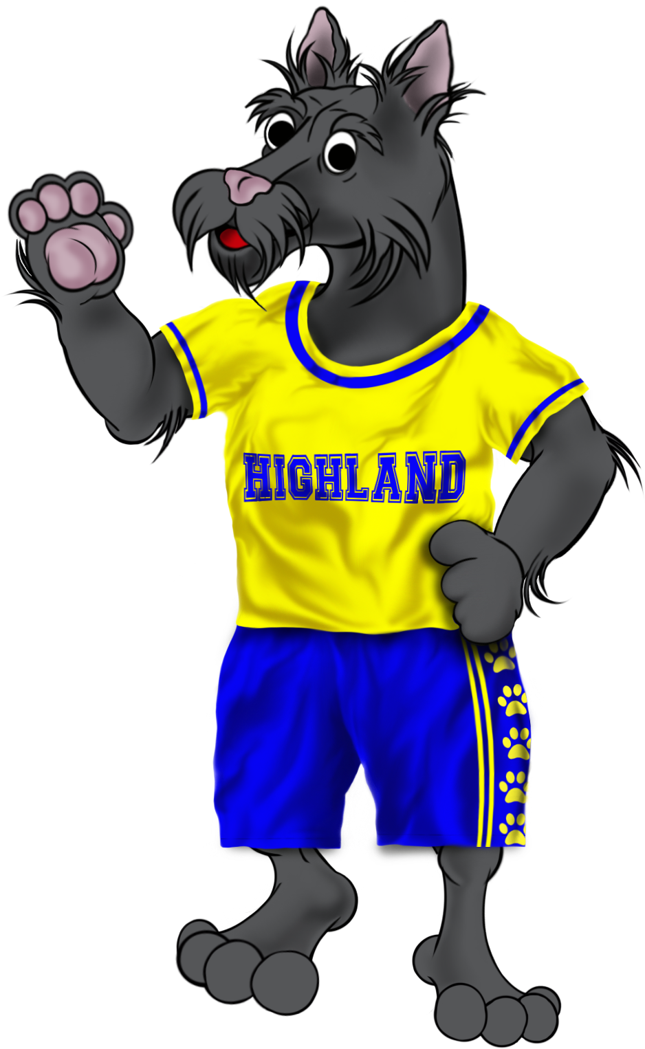 Cartoon Image Of Highland Scottie Dog Mascot Waving - Mascot (1088x1605)