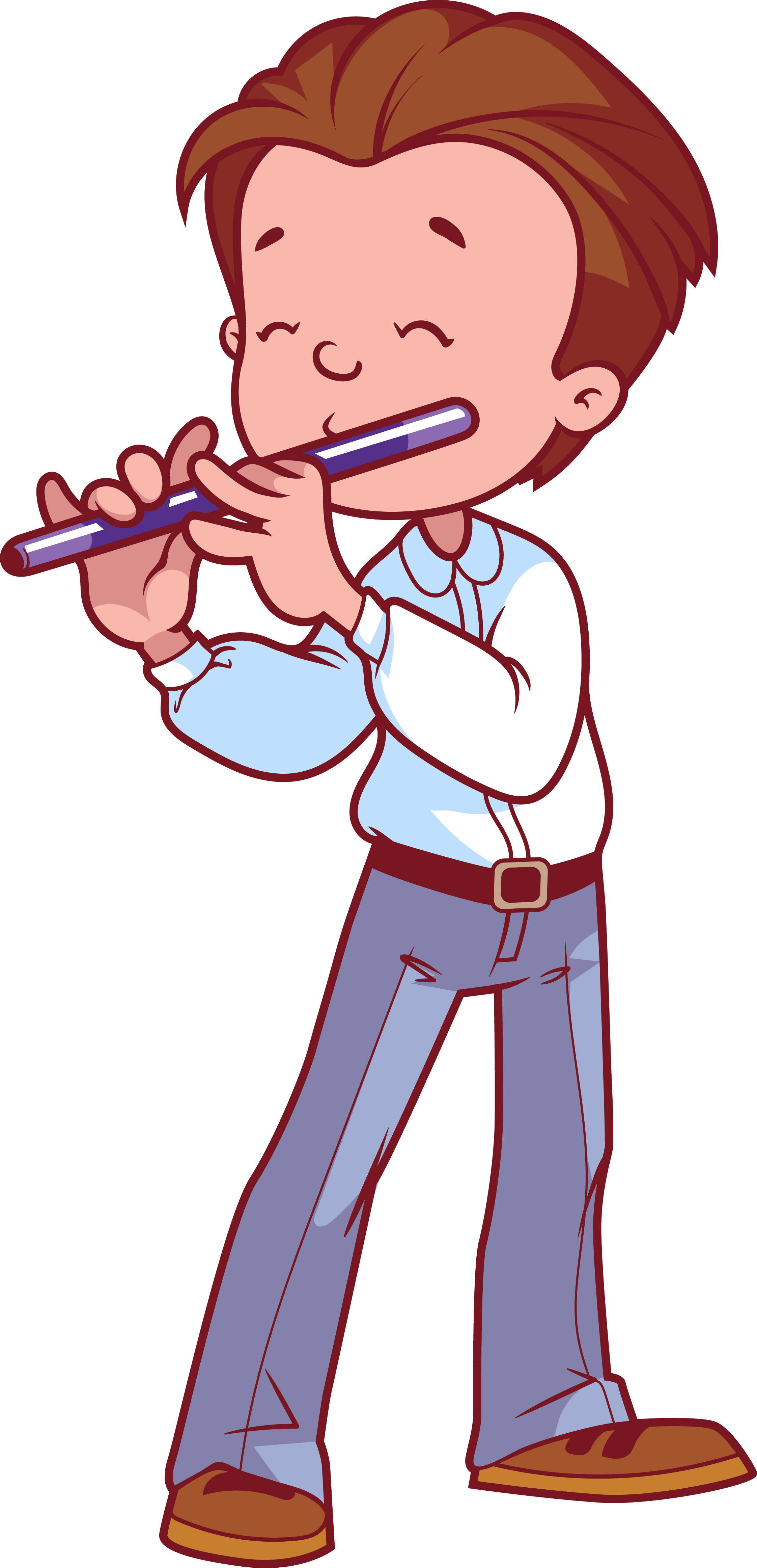 Flute Dizi Child Clip Art - Cartoon Person Playing Flute Png (2244x4645)