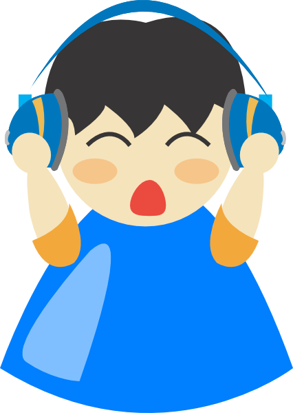 Headphone Blu Boy Clip Art At Clker - Clipart Boy With Headphones (426x599)