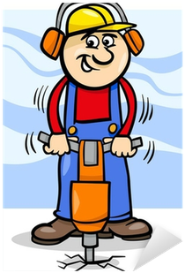 Worker With Pneumatic Hammer Cartoon Sticker • Pixers® - Worker With Pneumatic Hammer Cartoon Sticker • Pixers® (400x400)