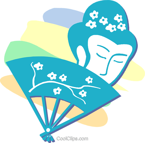 Hand Fan And Asian Face Royalty Free Vector Clip Art - Hand Fan And Asian Face Royalty Free Vector Clip Art (480x473)