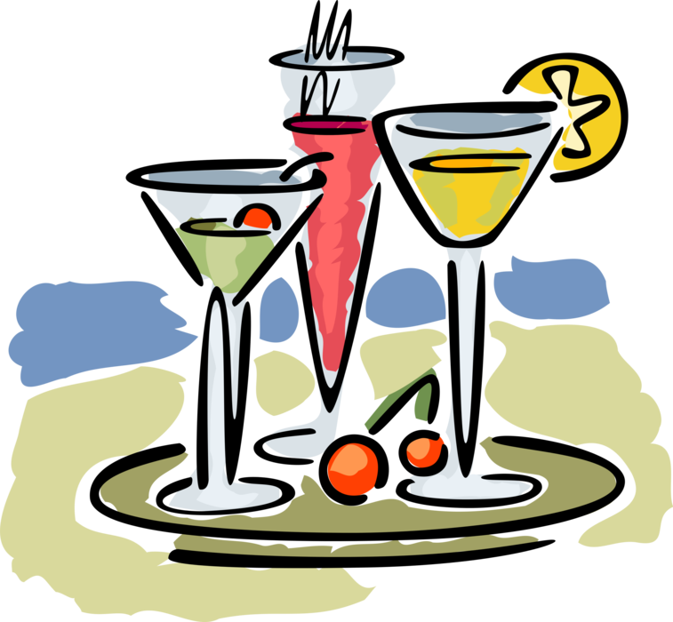 Vector Illustration Of Serving Tray Of Mixed Alcohol - Vector Illustration Of Serving Tray Of Mixed Alcohol (757x700)