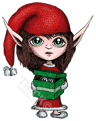 Christmas Elf And Present Colored Line Art Holidays - Christmas Elf And Present Colored Line Art Holidays (317x400)