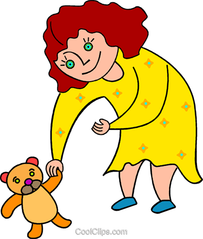 Girl With A Stuffed Animal Royalty Free Vector Clip - Girl With A Stuffed Animal Royalty Free Vector Clip (408x480)