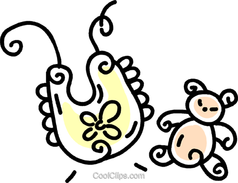 Baby Bib And Stuffed Animal Royalty Free Vector Clip - Baby Bib And Stuffed Animal Royalty Free Vector Clip (480x368)