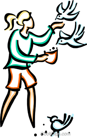 Girl Feeding The Birds Royalty Free Vector Clip Art - Girl Feeding The Birds Royalty Free Vector Clip Art (305x480)