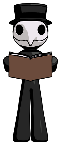 Black Plague Doctor Man Reading Book While Standing - Black Plague Doctor Man Reading Book While Standing (231x550)