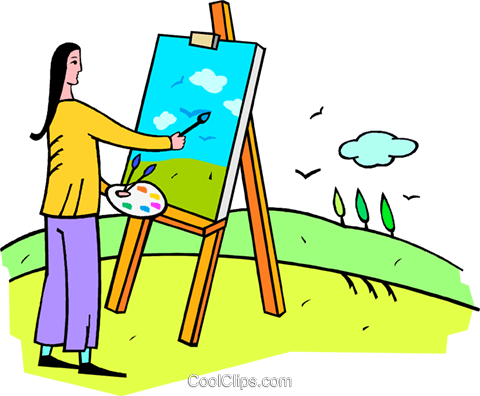 Woman Painting A Picture Royalty Free Vector Clip Art - Woman Painting A Picture Royalty Free Vector Clip Art (480x396)