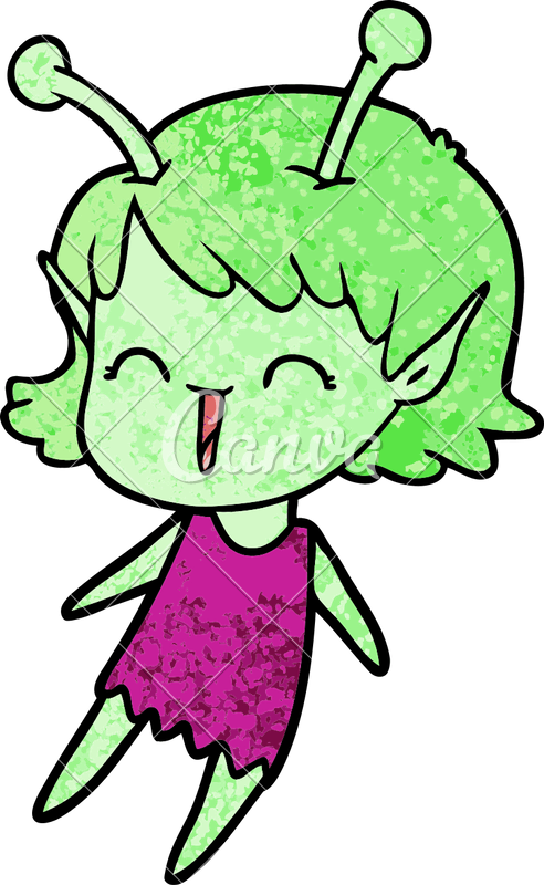Cartoon Alien Girl Laughing Vector Illustration Design - Cartoon Alien Girl Laughing Vector Illustration Design (492x800)
