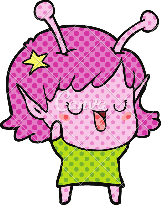Happy Alien Girl Cartoon Laughing - Happy Alien Girl Cartoon Laughing (628x800)