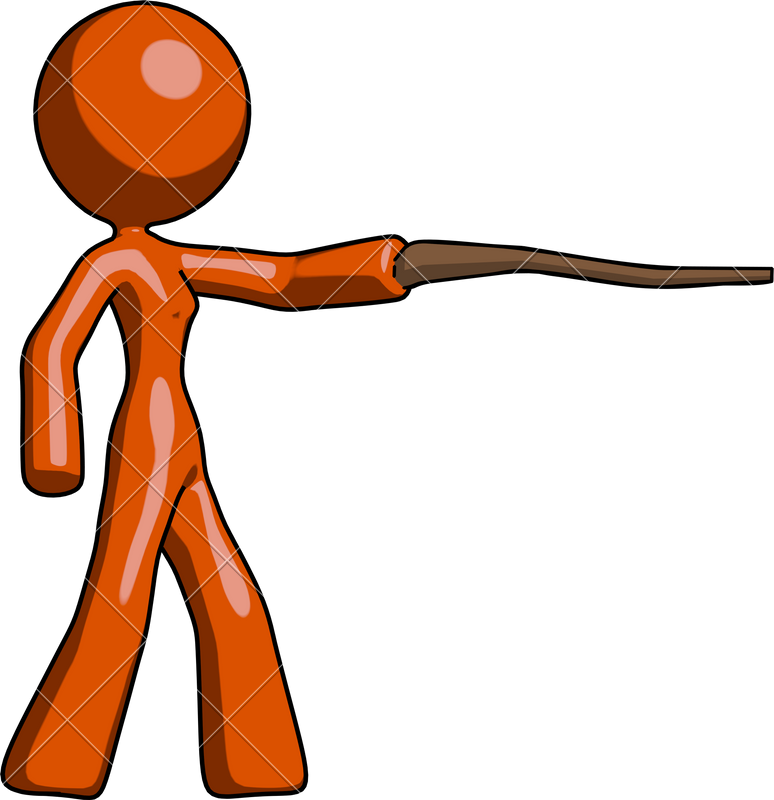 Orange Design Mascot Woman Pointing With Hiking Stick - Orange Design Mascot Woman Pointing With Hiking Stick (774x800)