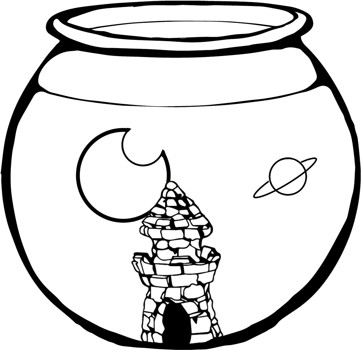 Fish Bowl Clipart Black And White - Fish Bowl Clipart Black And White (1500x1456)