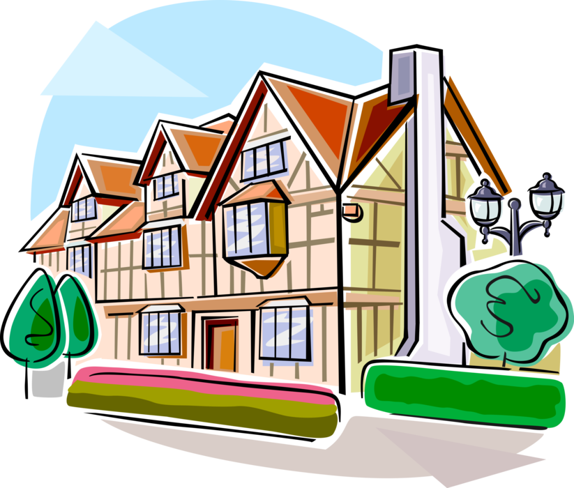 Vector Illustration Of Stratford Upon Avon Tudor Style - Vector Illustration Of Stratford Upon Avon Tudor Style (823x700)
