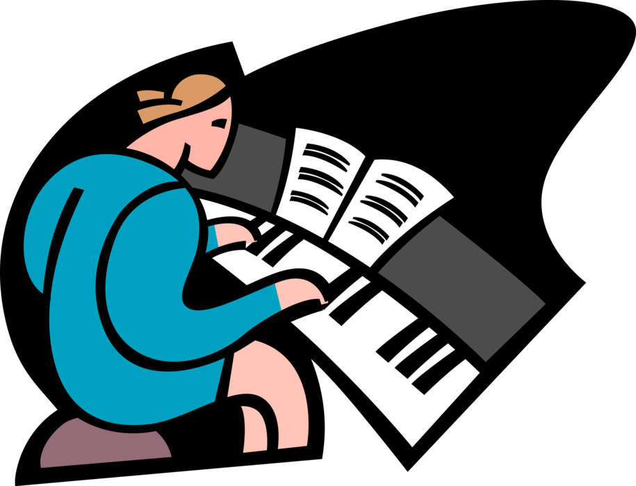 Vector Illustration Of Student Taking Piano Lessons - Vector Illustration Of Student Taking Piano Lessons (915x700)