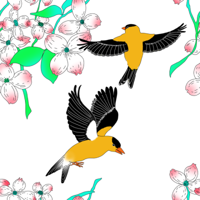 Dogwood And Goldfinch Pattern - Dogwood And Goldfinch Pattern (400x400)