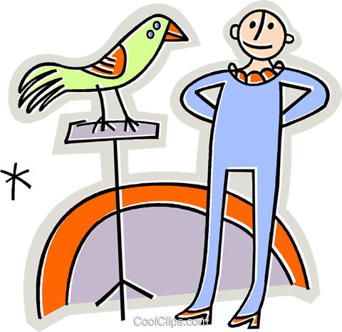 Man With A Parrot On A Perch Royalty Free Vector Clip - Man With A Parrot On A Perch Royalty Free Vector Clip (480x466)