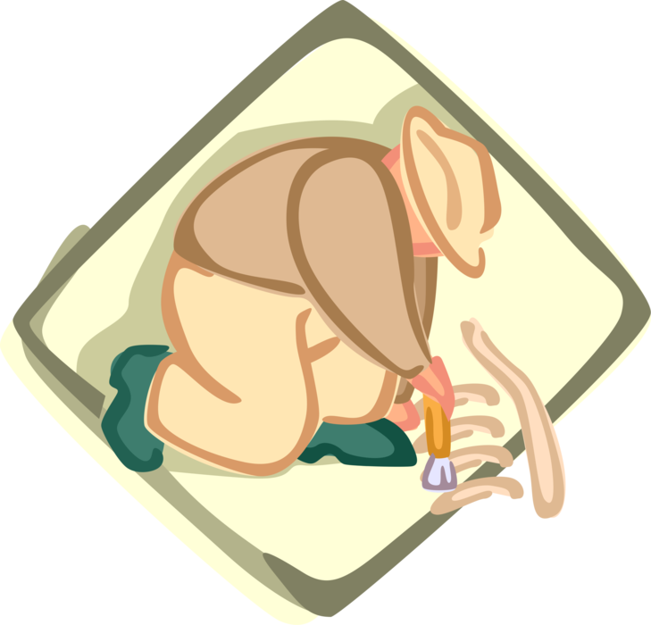Vector Illustration Of Paleontologist Unearths Dinosaur - Vector Illustration Of Paleontologist Unearths Dinosaur (729x700)