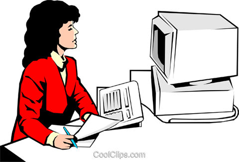 Woman At A Computer Royalty Free Vector Clip Art Illustration - Woman At A Computer Royalty Free Vector Clip Art Illustration (480x325)