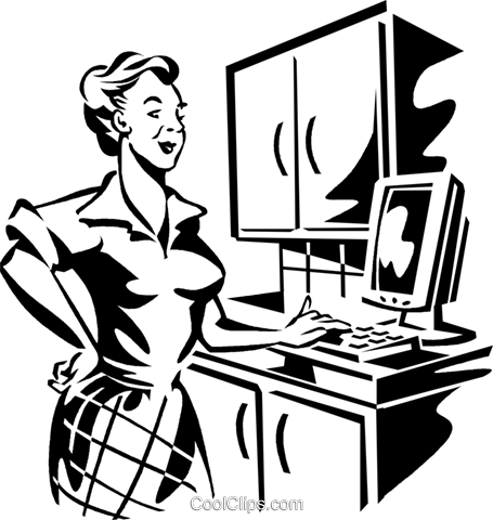 Woman Working On A Computer Royalty Free Vector Clip - Woman Working On A Computer Royalty Free Vector Clip (455x480)