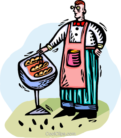 Man Barbecuing Royalty Free Vector Clip Art Illustration - Man Barbecuing Royalty Free Vector Clip Art Illustration (421x480)