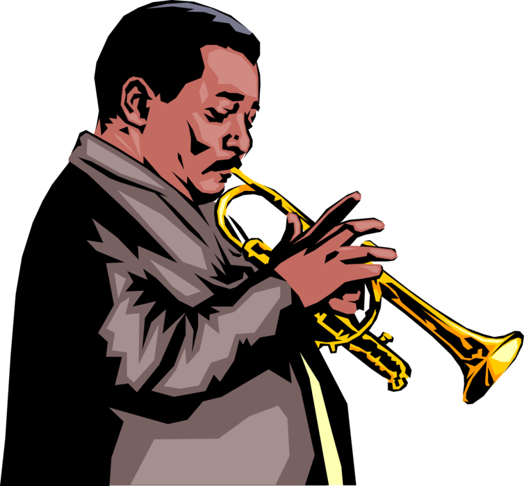 Vector Illustration Of Jazz Musician Plays Trumpet - Vector Illustration Of Jazz Musician Plays Trumpet (754x700)
