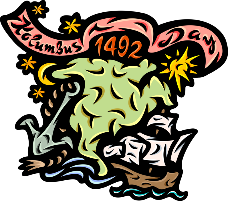 Vector Illustration Of Columbus Day 1492 Tall Ship - Vector Illustration Of Columbus Day 1492 Tall Ship (797x700)