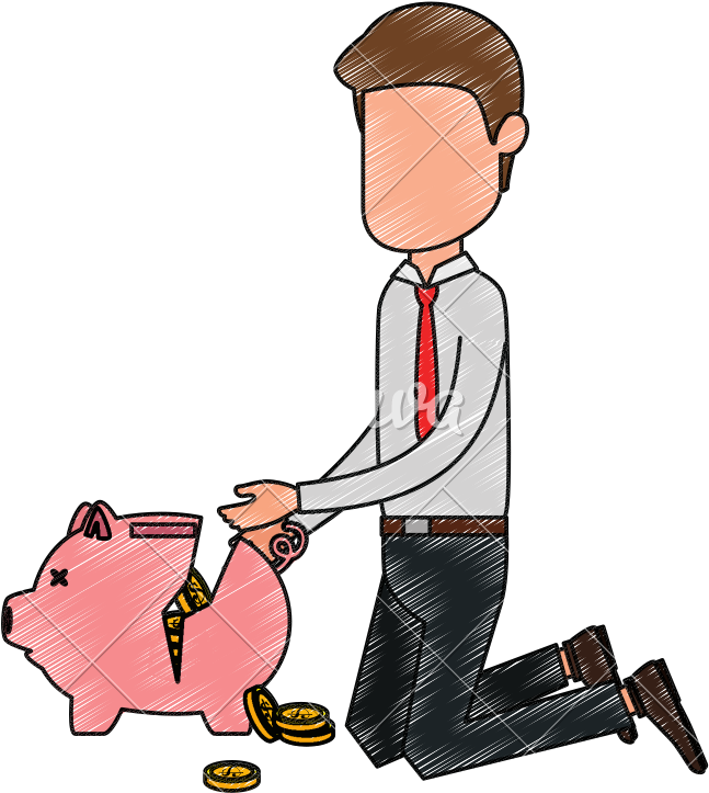 Man With Broken Piggy Bank - Man With Broken Piggy Bank (800x800)