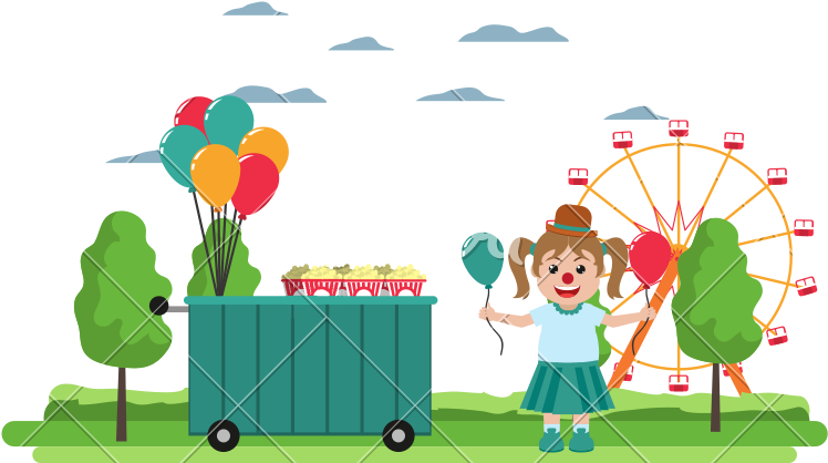 Carnival Shop Car And Clown Girl - Carnival Shop Car And Clown Girl (800x600)