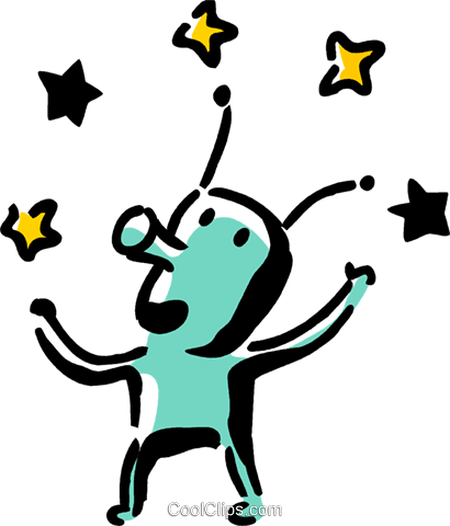 Alien Juggling Stars Royalty Free Vector Clip Art Illustration - Alien Juggling Stars Royalty Free Vector Clip Art Illustration (410x480)