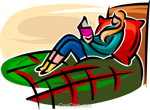 Girl In Her Bedroom Reading Royalty Free Vector Clip - Girl In Her Bedroom Reading Royalty Free Vector Clip (480x352)