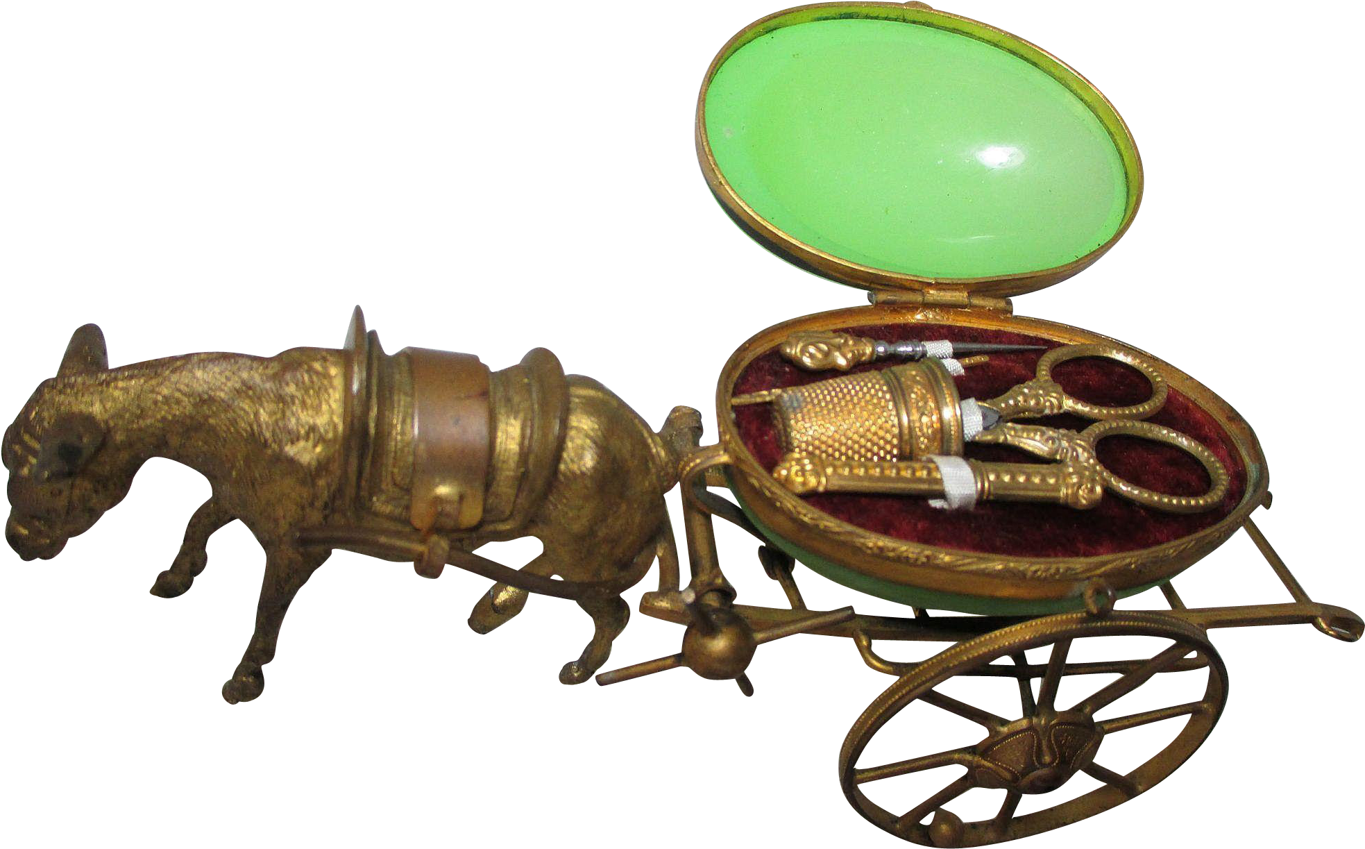 Palais Royal Etui Brass Donkey Pulling Green Opaline - Palais Royal Etui Brass Donkey Pulling Green Opaline (1966x1966)