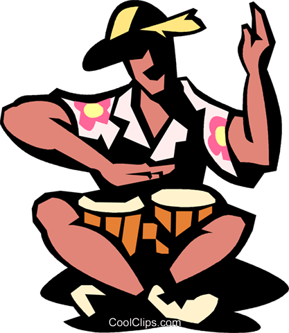 Man Playing The Bongos Royalty Free Vector Clip Art - Man Playing The Bongos Royalty Free Vector Clip Art (417x480)
