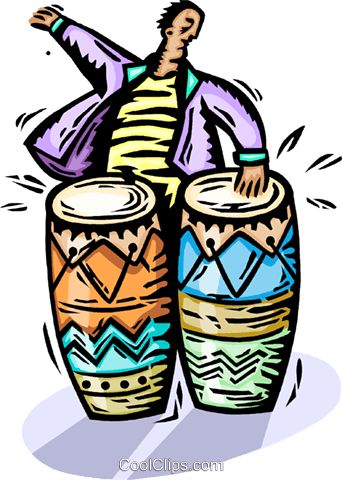 Man Playing The Bongos Royalty Free Vector Clip Art - Man Playing The Bongos Royalty Free Vector Clip Art (342x480)