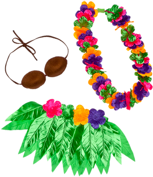 50 Grass Skirt & Lei Outfit 3 Pc - 50 Grass Skirt & Lei Outfit 3 Pc (400x400)