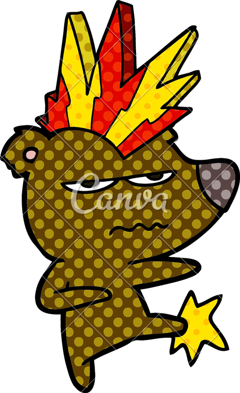 Angry Punk Bear Cartoon Kicking - Angry Punk Bear Cartoon Kicking (489x800)