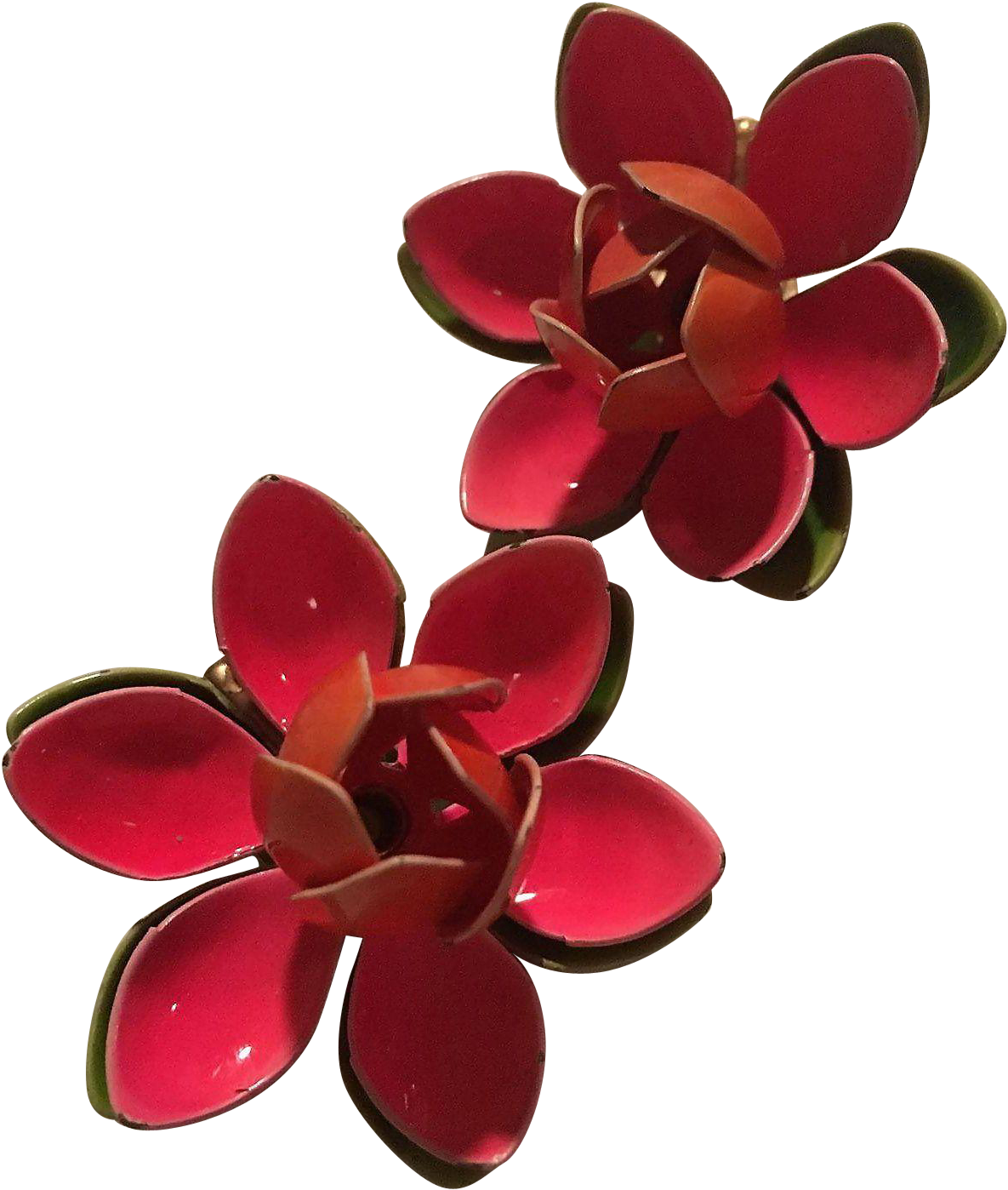Pink Green Flower Power 1960s Enamel Vintage Clip Earrings - Pink Green Flower Power 1960s Enamel Vintage Clip Earrings (1397x1397)