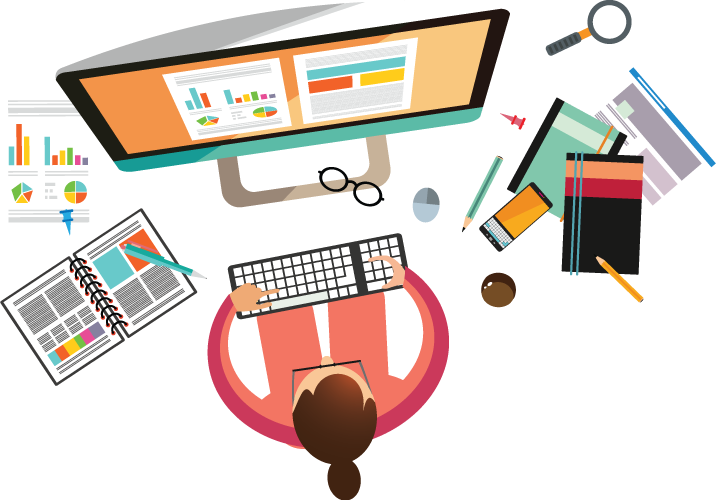 Vector Illustration Of Person At A Desk - Illustration (716x500)