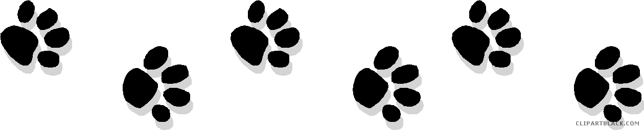 Cat Paw Print Animal Free Black White Clipart Images - Line Of Paw Prints (1260x256)
