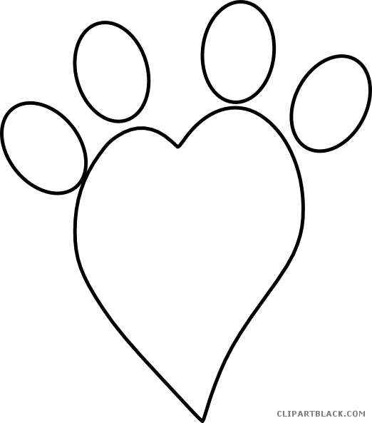 Paw Print Heart Animal Free Black White Clipart Images - Heart Paw Print Clip Art (522x593)