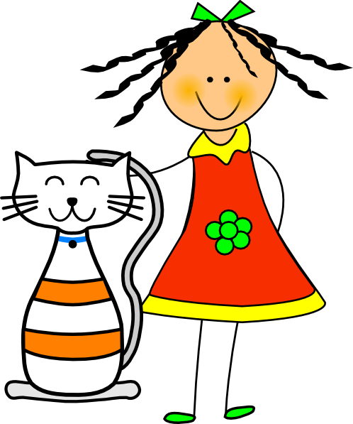 Cat And Girl Clip Art - Pat Clipart (498x597)