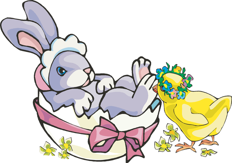 Bunny Chick Easter Clipart - Easter Bunny And Chick Clipart (750x528)