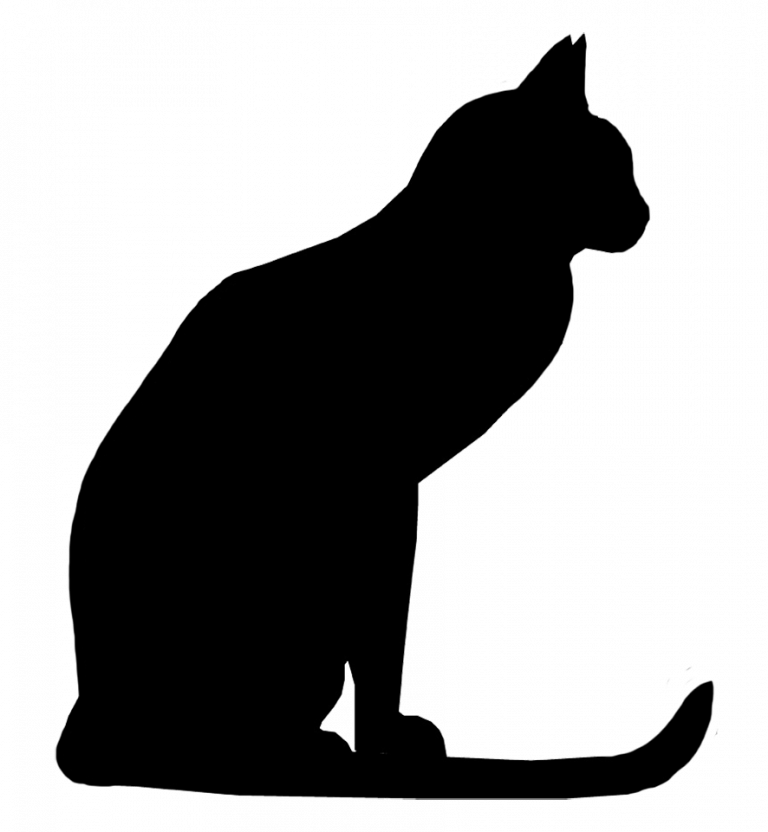 Crafty Cat Silhouette Clip Art Sketches Drawings Graphics - Black Cat Silhouette Sitting (768x832)